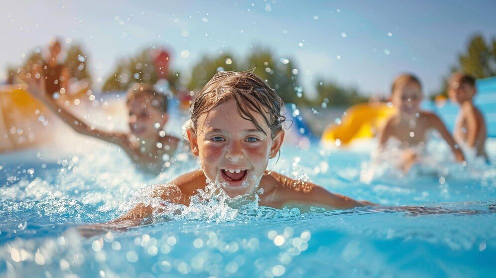 Un enfant nage après avoir fait un plongeon canard